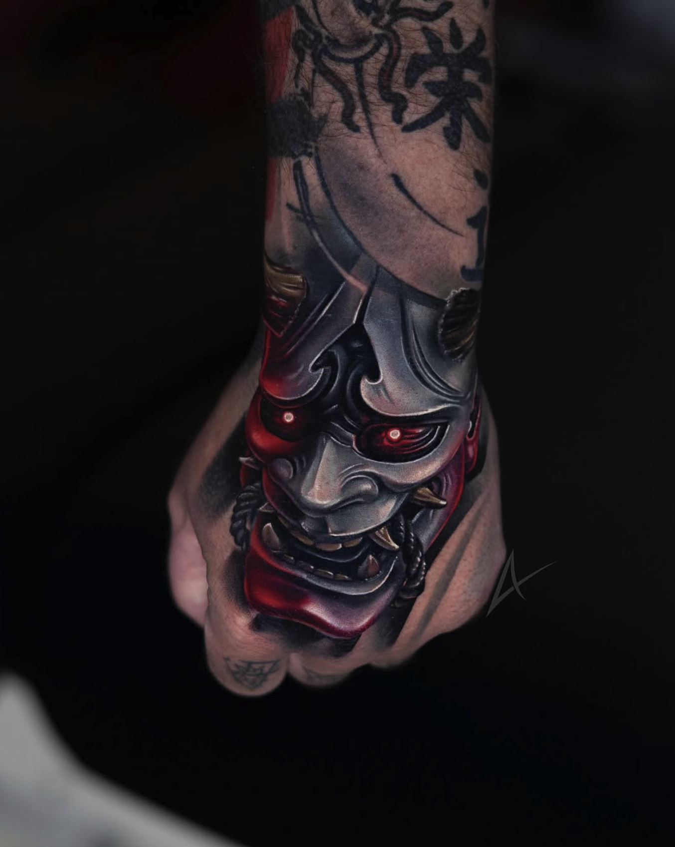 Oni Mask Hand Tattoo
